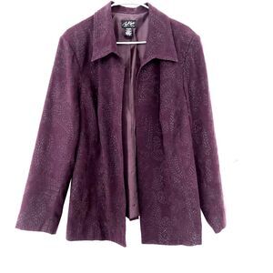 Russell Kemp Blazer Jacket 16 Faux Suede Open Burgundy Eggplant Retro